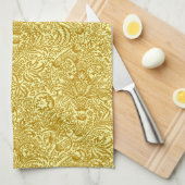 ウィリアム・モリスインディアン、マスタード金ゴールド キッチンタオル (四つ折り)