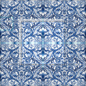 ウィリアム・モリスオーナメント青と白の花 ファブリック (タイル)