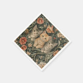 ウィリアム・モリススタイルヴィンテージ園の猫 スタンダードカクテルナプキン (角)