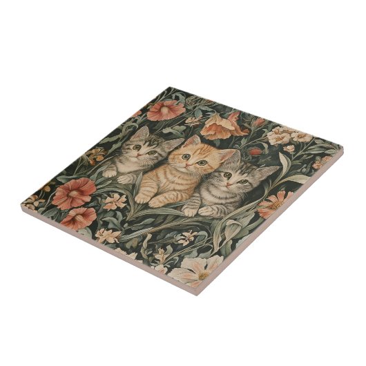 ウィリアム・モリススタイルヴィンテージ園の猫 タイル (側面)