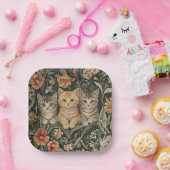 ウィリアム・モリススタイルヴィンテージ園の猫 ペーパープレート (パーティー)