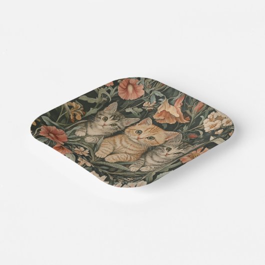 ウィリアム・モリススタイルヴィンテージ園の猫 ペーパープレート (傾斜あり)