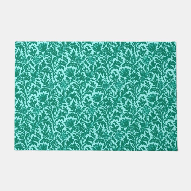 ウィリアム・モリスティスルダマスク、ターコイズ&アクア ドアマット (正面)