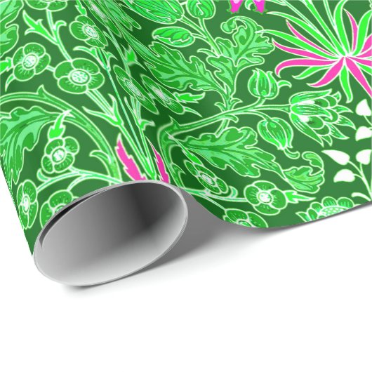ウィリアム・モリスヒヤシンスプリントライム&エメラルドグリーン ラッピングペーパー (ロールコーナー)