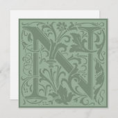 ウィリアム・モリスフローラアルファベット文字N 招待状 (正面/裏面)