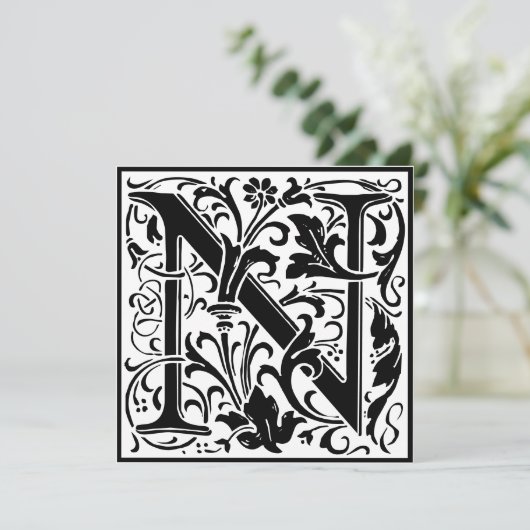 ウィリアム・モリスフローラアルファベット文字N 招待状 (スタンド正面)