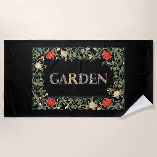 ウィリアム・モリスフローラガーデンモットアンドフレーム ビーチタオル (正面)