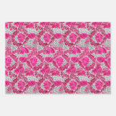 ウィリアム・モリスフローラ、レッド、ターコイズ、明るい赤紫色 ラッピングペーパーシート (正面3)