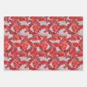 ウィリアム・モリスフローラ、レッド、ターコイズ、明るい赤紫色 ラッピングペーパーシート (正面)