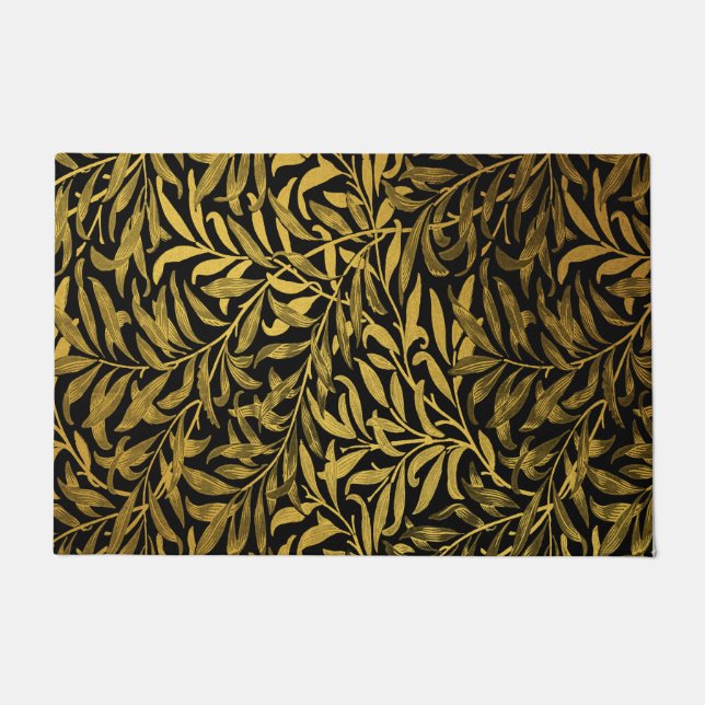 ウィリアム・モリスブラック&金ゴールド・ウィロー ドアマット (正面)