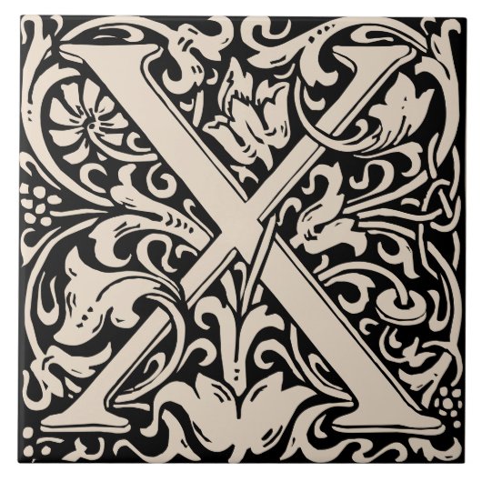 ウィリアム・モリスモノグラムのアールヌーボー手紙X タイル (正面)