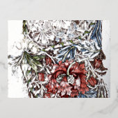 ウィリアム・モリスリースフローラテキスタイル・アートレッド・ブルー 箔シーズンポストカード (正面)