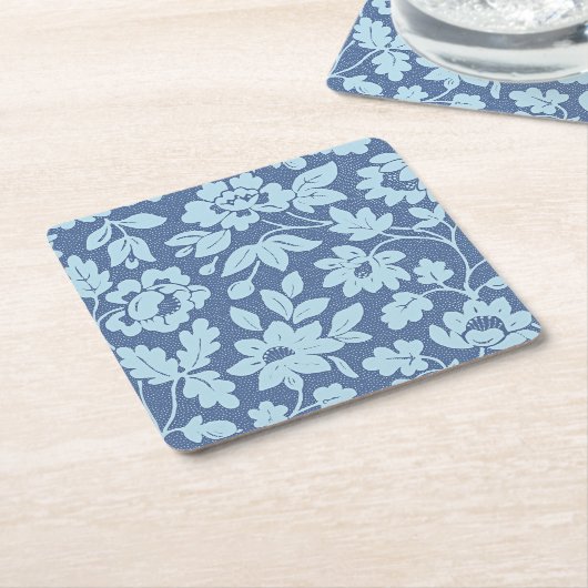 ウィリアム・モリスヴィンテージの青い花 スクエアペーパーコースター (アングル)