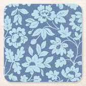 ウィリアム・モリスヴィンテージの青い花 スクエアペーパーコースター (正面)