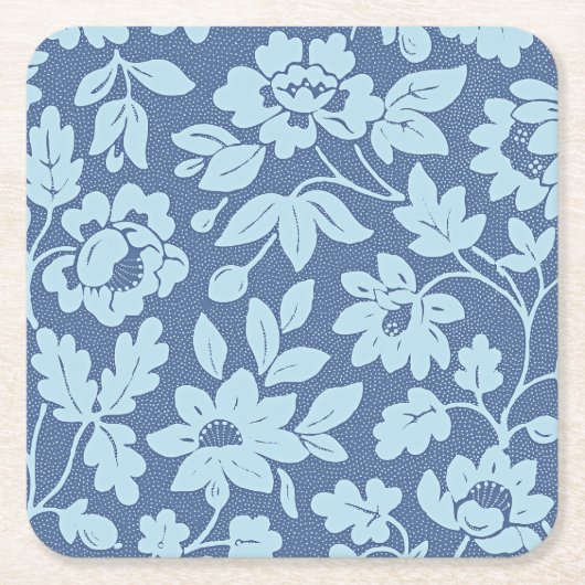 ウィリアム・モリスヴィンテージの青い花 スクエアペーパーコースター (正面)