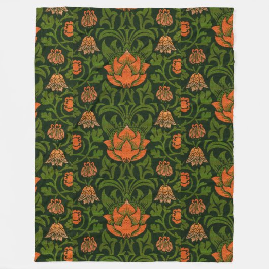 ウィリアム・モリスヴィンテージフローラバイオレットとオダマキ（植物） フリースブランケット (正面)