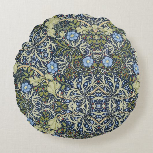 ウィリアム・モリスヴィンテージ海藻花柄 ラウンドクッション (正面)