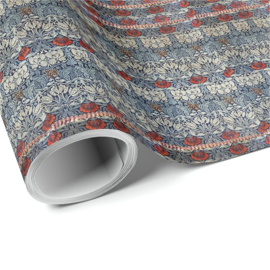 ウィリアム・モリスヴィンテージ赤い花花柄 ラッピングペーパー (ロールコーナー)