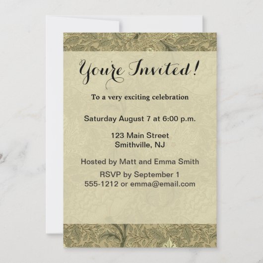 ウィリアム・モリス壁紙パターン 招待状 (正面)