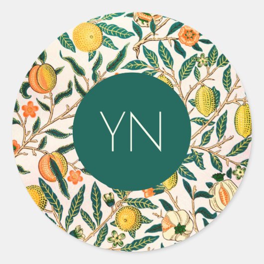 ウィリアム・モリス封筒シール"黄色のザクロ" ラウンドシール (正面)