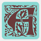 ウィリアム・モリス暗赤色モノグラム工芸品 スクエアシール (正面)