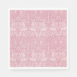 ウィリアム・モリス森林うさぎ鳥の葉ピンク スタンダードランチョンナプキン