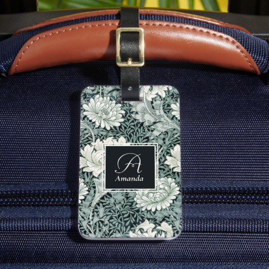 ウィリアム・モリス植物学アネモンとモノグラム ラゲッジタグ (正面インサイチュ2)