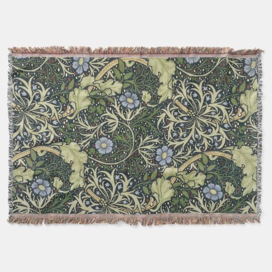 ウィリアム・モリス海苔パターンフローラヴィンテージアート スローブランケット (正面)