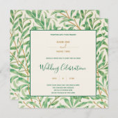 ウィリアム・モリス緑の葉結婚模様の 招待状 (正面/裏面)