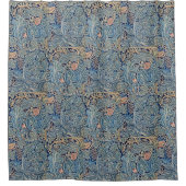 ウィリアム・モリス美しい花柄ブルーピンク シャワーカーテン (正面)