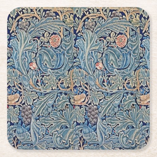 ウィリアム・モリス美しい花柄ブルーピンク スクエアペーパーコースター (正面)
