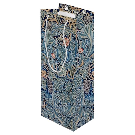ウィリアム・モリス美しい花柄ブルーピンク ワインギフトバッグ (裏面アングル)