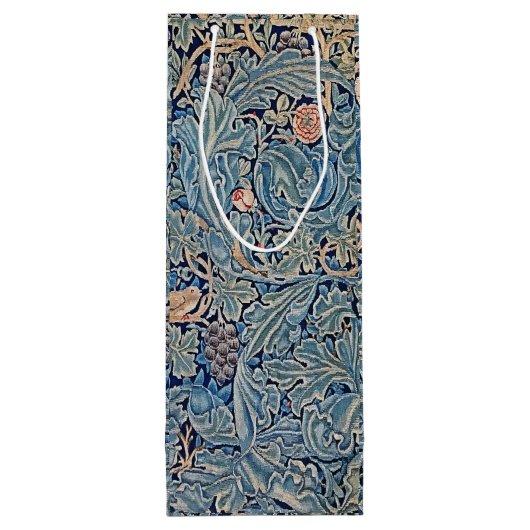 ウィリアム・モリス美しい花柄ブルーピンク ワインギフトバッグ (裏面)