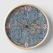 ウィリアム・モリス美しい花柄ブルーピンク 壁時計 (正面)