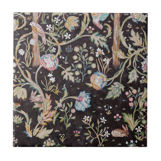 ウィリアム・モリス花園の鳥とウサギ タイル (正面)