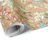 ウィリアム・モリス花柄の花ピンク・ブルー ラッピングペーパー (ロールコーナー)