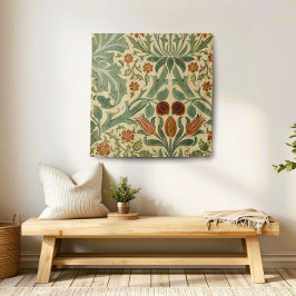 ウィリアム・モリス花柄グリーンクリームと錆 タペストリー