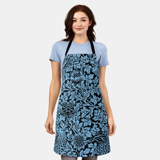 ウィリアム・モリス花柄バードアネノーム エプロン (着用した状態)