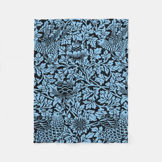 ウィリアム・モリス花柄バードアネノーム フリースブランケット (正面)