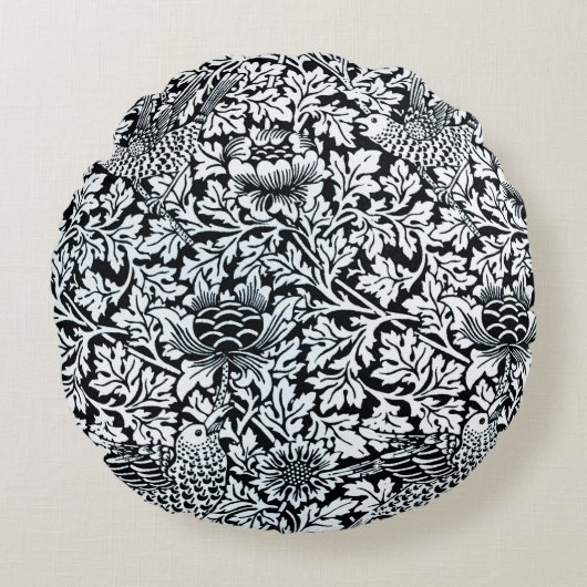 ウィリアム・モリス花柄バードアネノーム ラウンドクッション (正面)