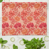 ウィリアム・モリス菊コーラルオレンジ キッチンタオル (折り畳み)