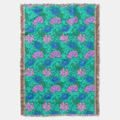 ウィリアム・モリス菊、アクアとバイオレット スローブランケット (正面縦)