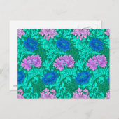 ウィリアム・モリス菊、アクアとバイオレット ポストカード (正面/裏面)
