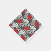 ウィリアム・モリス菊、グレーと赤 スタンダードカクテルナプキン (角)