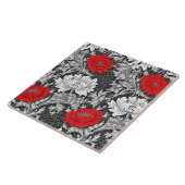 ウィリアム・モリス菊、グレーと赤 タイル (側面)