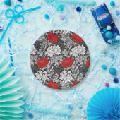 ウィリアム・モリス菊、グレーと赤 ペーパープレート (パーティー)