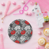 ウィリアム・モリス菊、グレーと赤 ペーパープレート (パーティー)