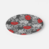 ウィリアム・モリス菊、グレーと赤 ペーパープレート (アングル)