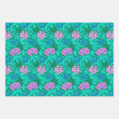ウィリアム・モリス菊、ピンク、アクア&コーラル ラッピングペーパーシート (正面2)