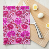 ウィリアム・モリス菊、ブルゴーニュとピンク キッチンタオル (四つ折り)